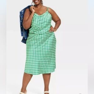 🔥 NWT AVA & VIV green/white straps below knee dress size 3X